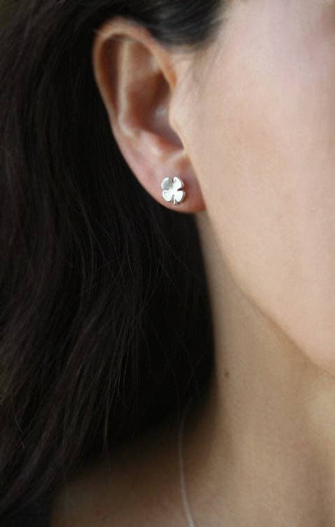 Small Four Leaf Clover Stud Earrings in Sterling Silver