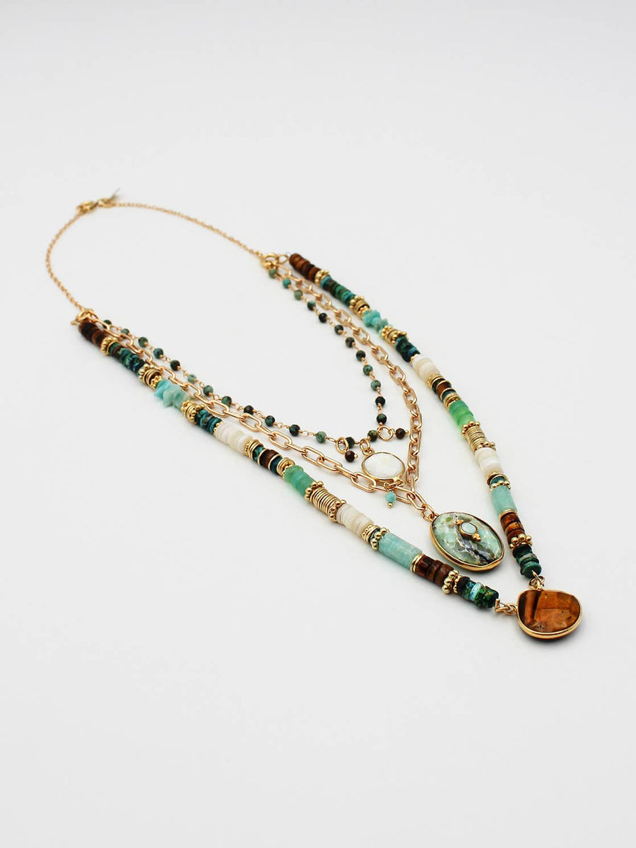 Detachable multi-row necklace - Azurite