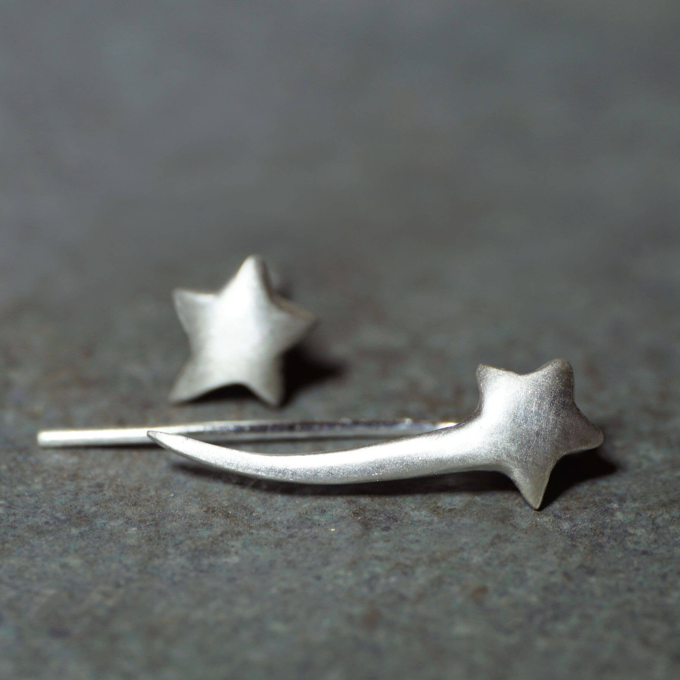 Mismatched Star Ear Climber Earrings - Sterling Silver