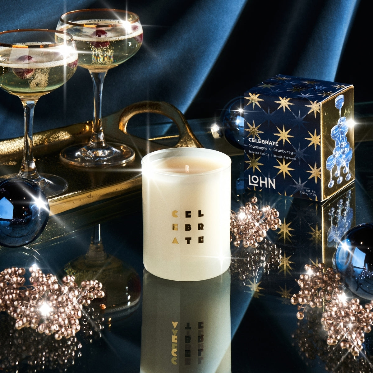 LOHN Holiday Candle - CELEBRATE - Champagne & Cranberry Scent