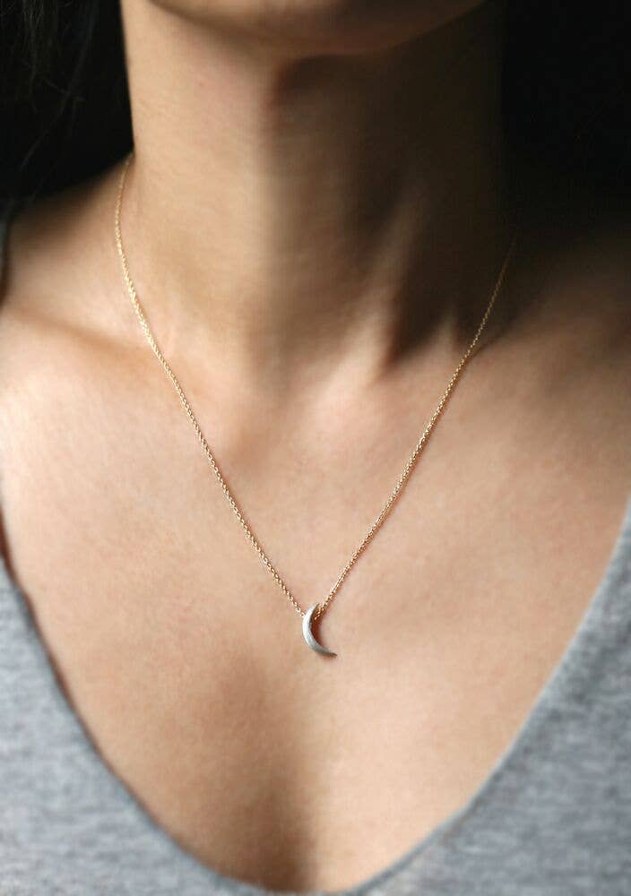 Crescent Moon Necklace in Sterling Silver: 17" / Yellow Gold Fill