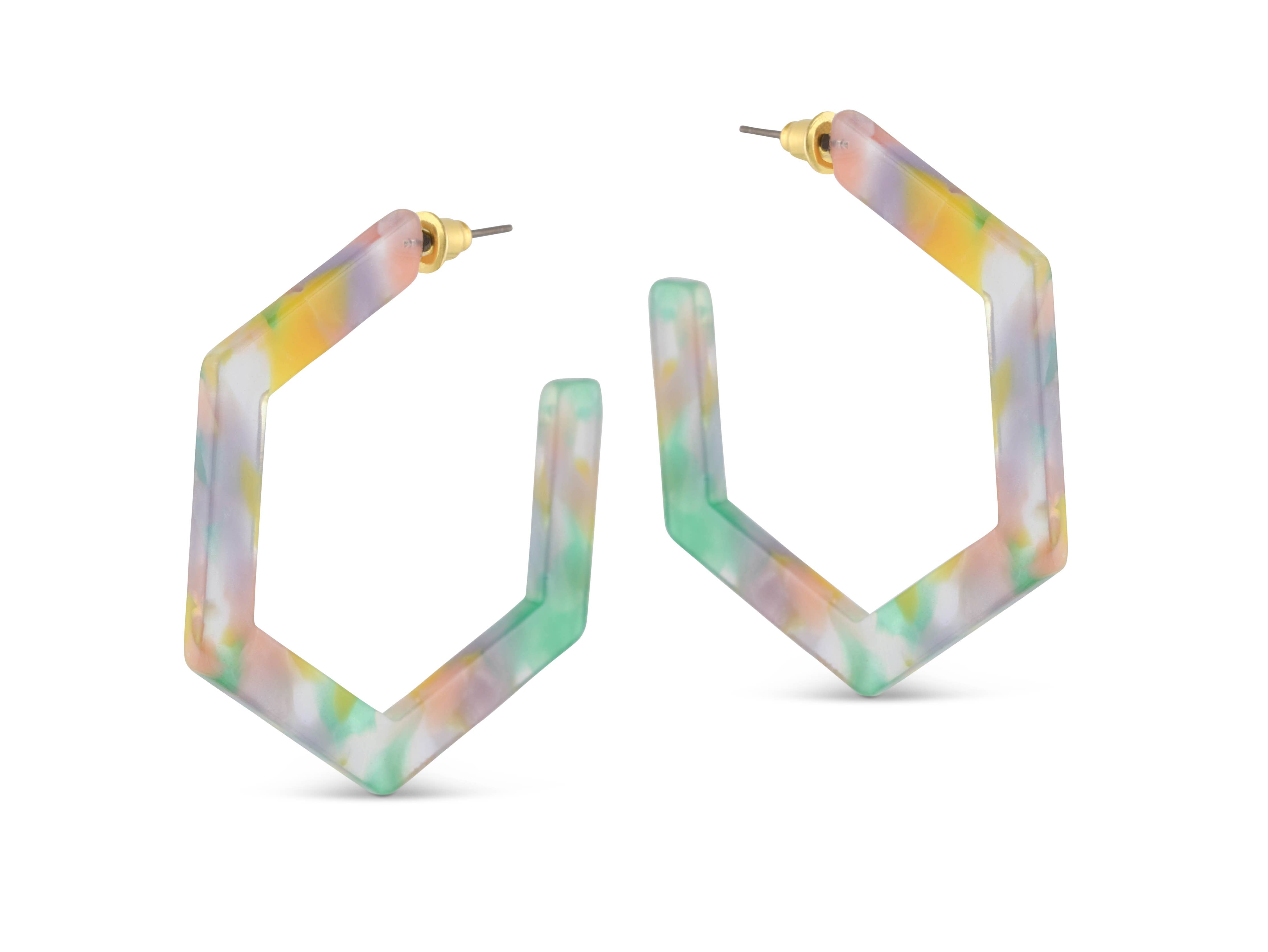 Hexagon Pastel Resin Hoop Earrings