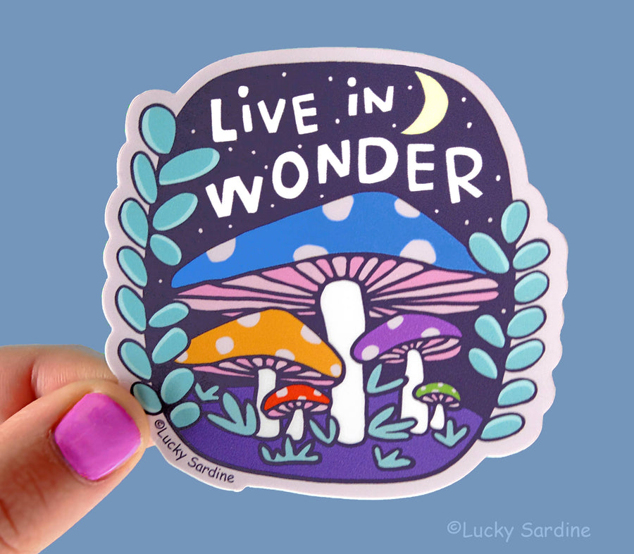 Live In Wonder, Mushrooms Rainbow Vinyl Sticker