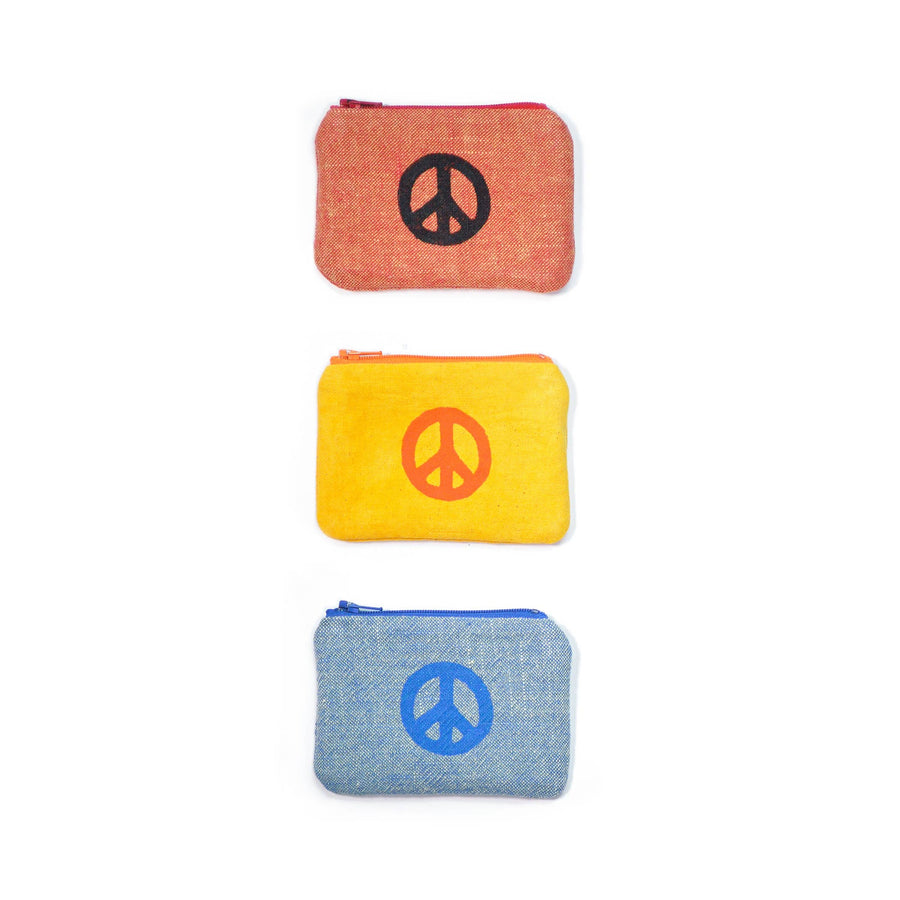 Upcycled Blockprint Peace Sign Coin Purse