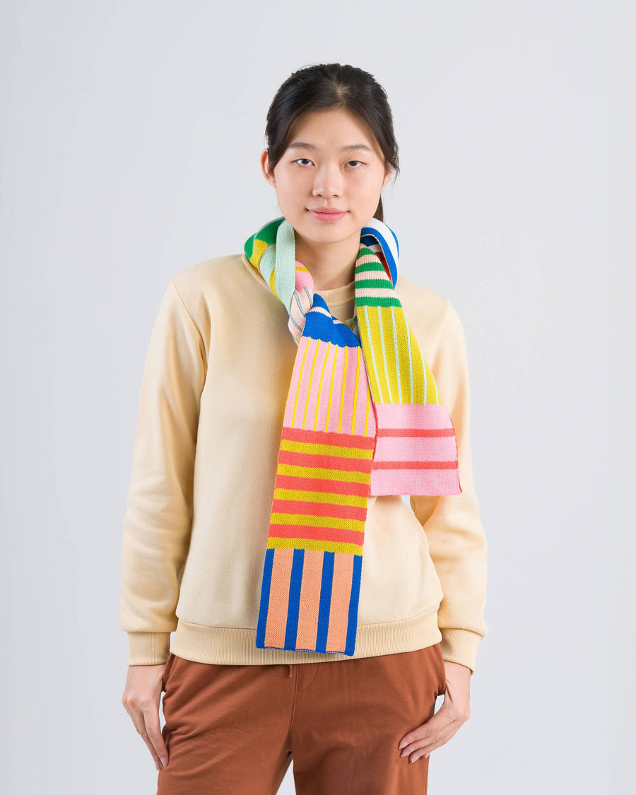 Patchwork Stripe Skinny Scarf