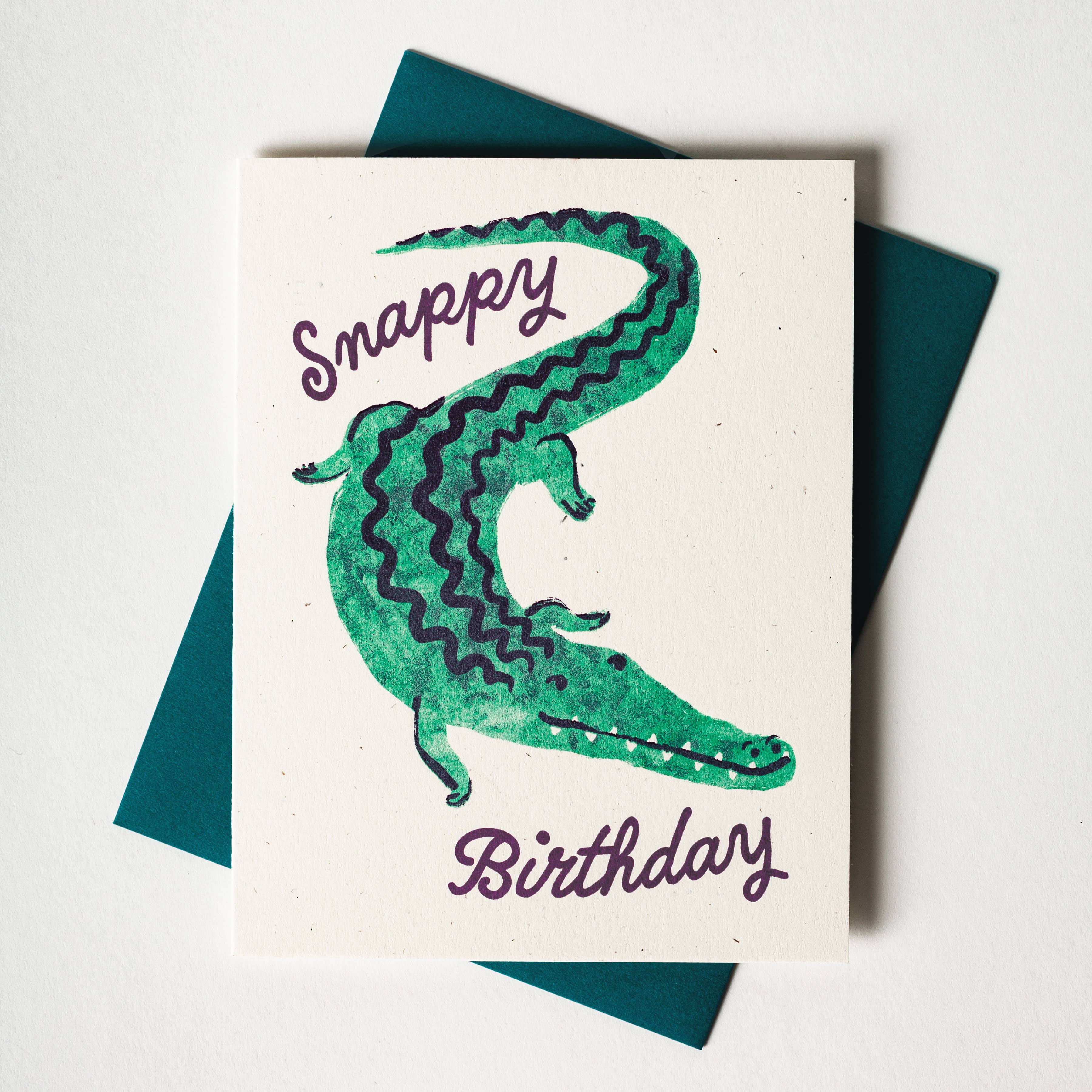 Snappy Birthday Crocodile - Risograph Birthday Card