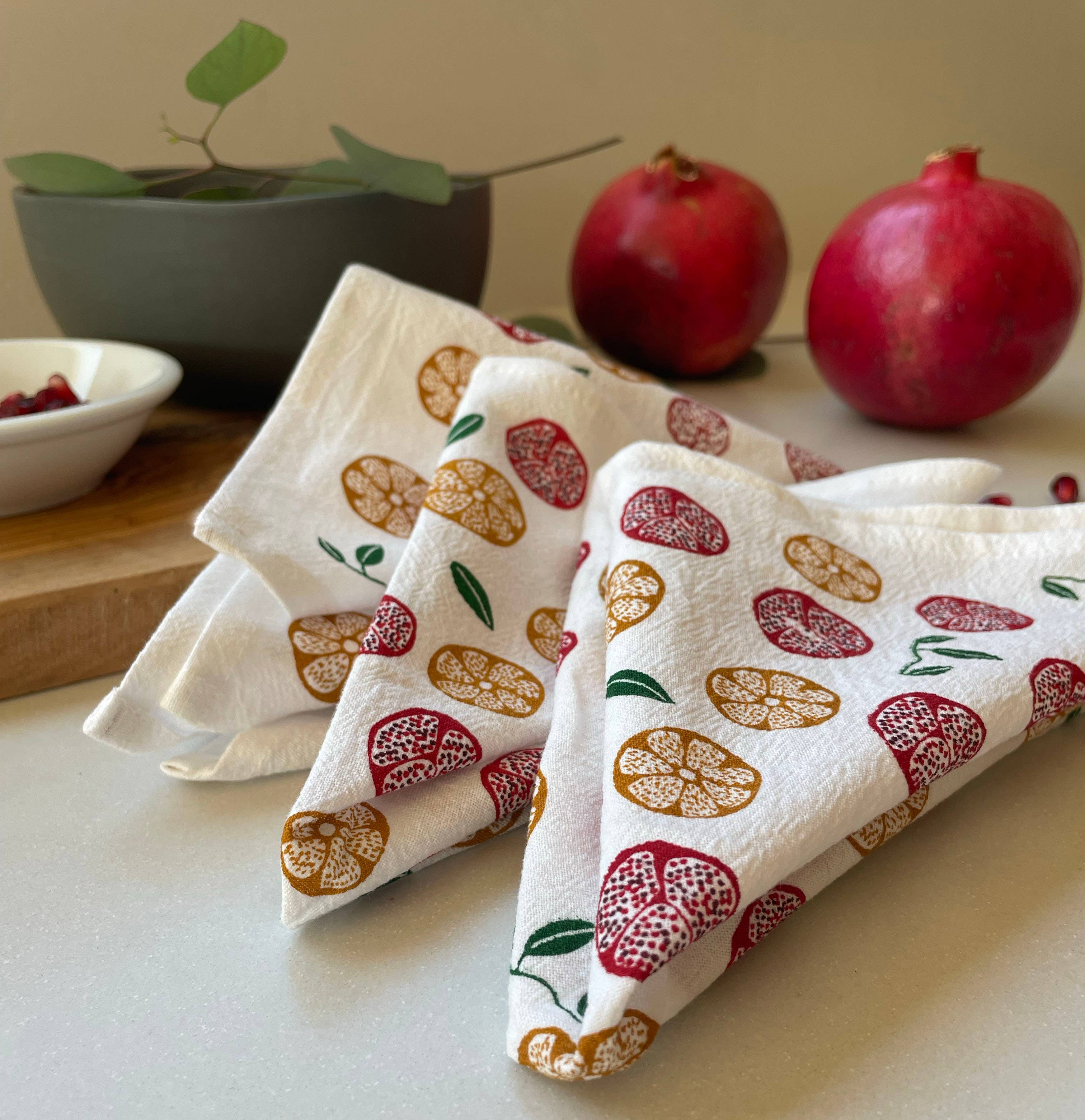 Cotton cloth napkins SET OF 4 -Pomegranate and Orange