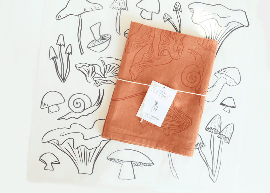 Mushrooms Linen Tea Towel