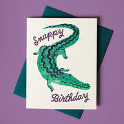 Snappy Birthday Crocodile - Risograph Birthday Card