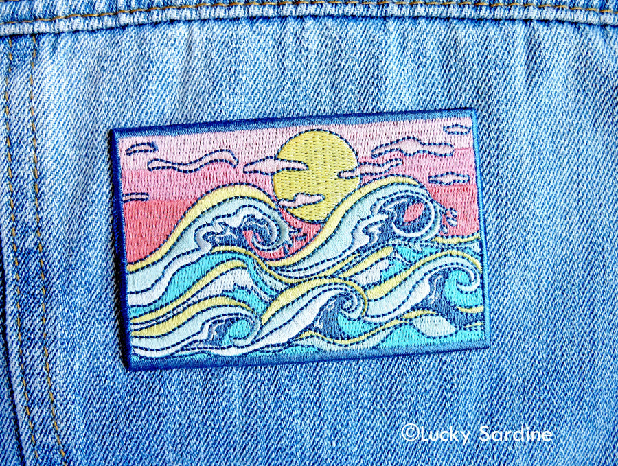 Ocean Waves, Ocean Sunset Embroidered Patch