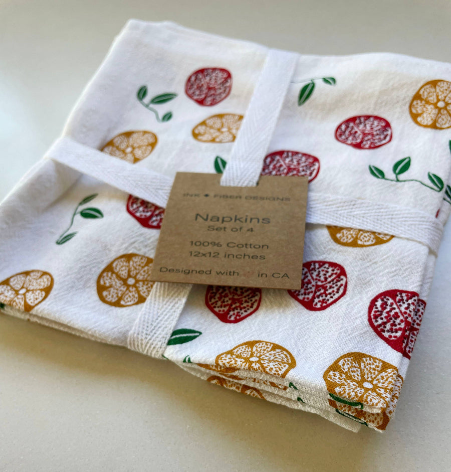 Cotton cloth napkins SET OF 4 -Pomegranate and Orange
