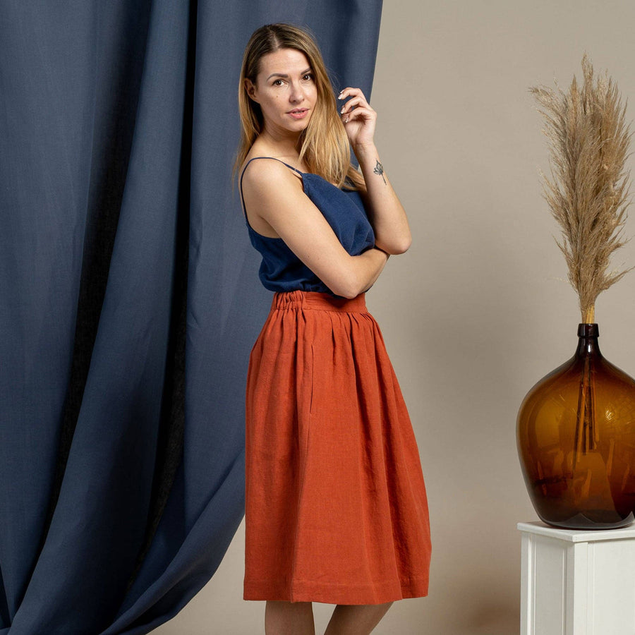 Linen Midi Skirt Sophia Cinnamon Red