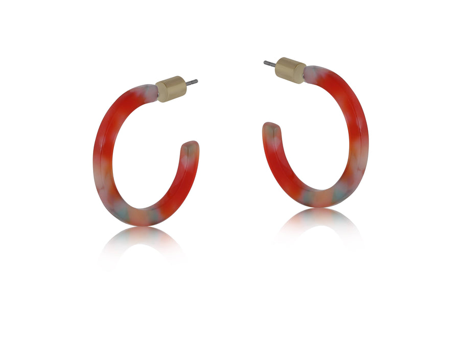 Small Red Resin Hoop Earrings