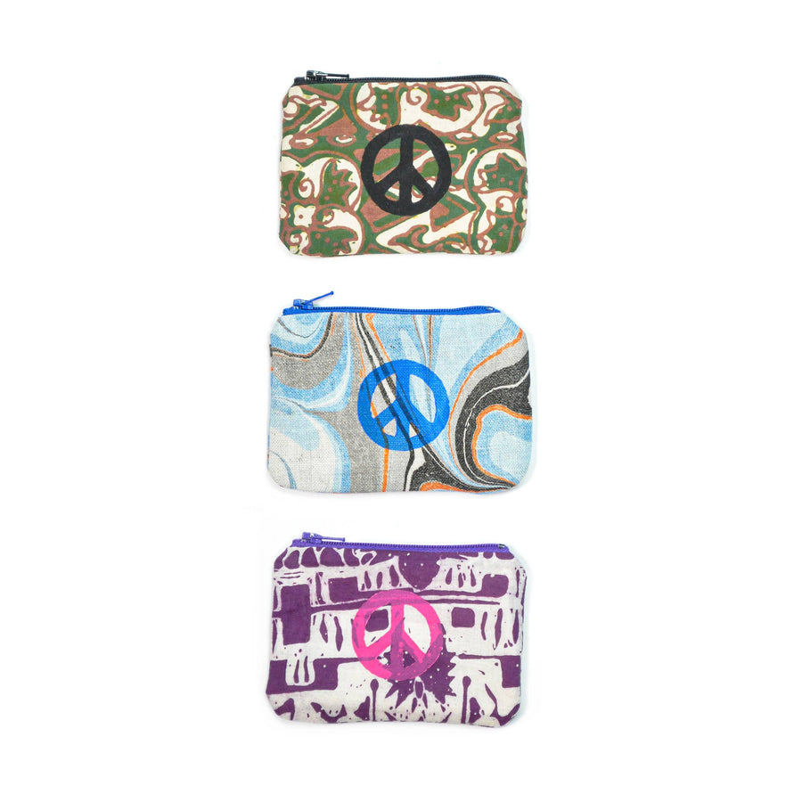 Upcycled Blockprint Peace Sign Coin Purse