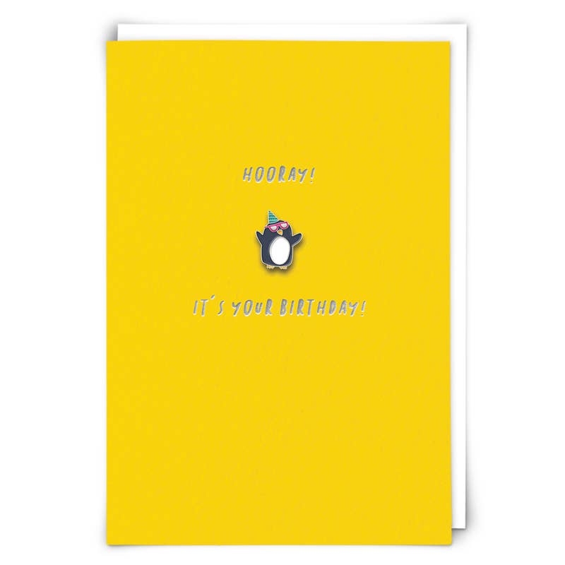 Party Penguin Greetings Card with Enamel Pin
