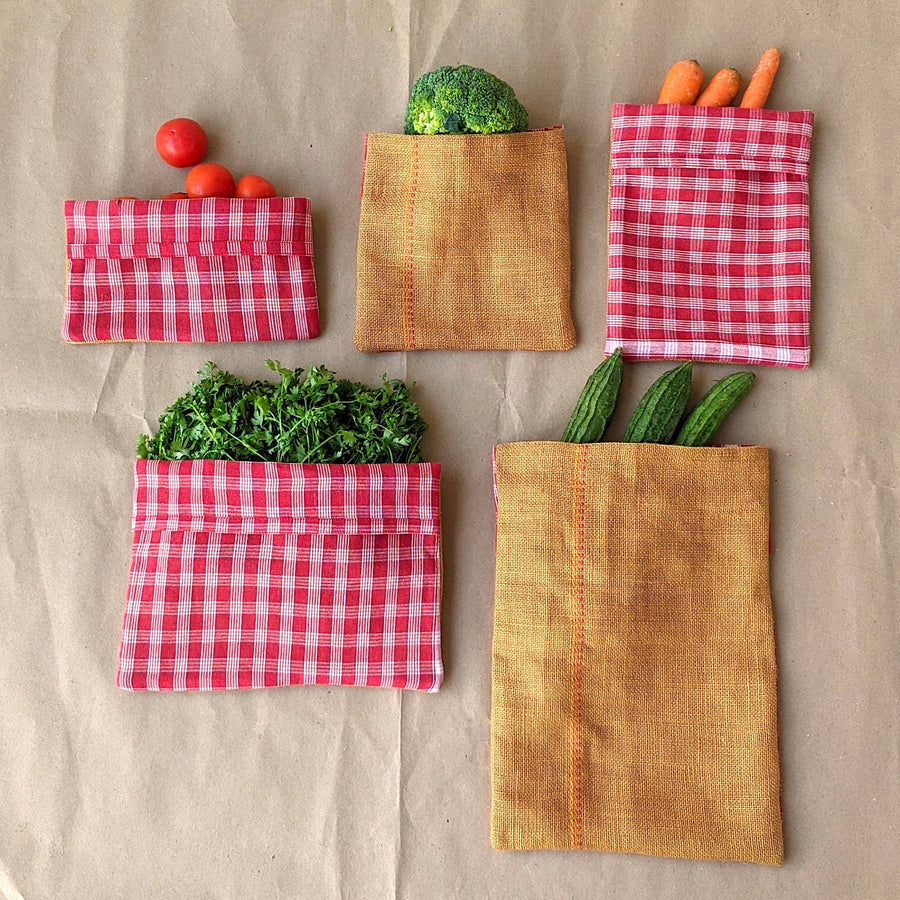 SHOBJI Produce Bags - Organic, Reusable Set of 5