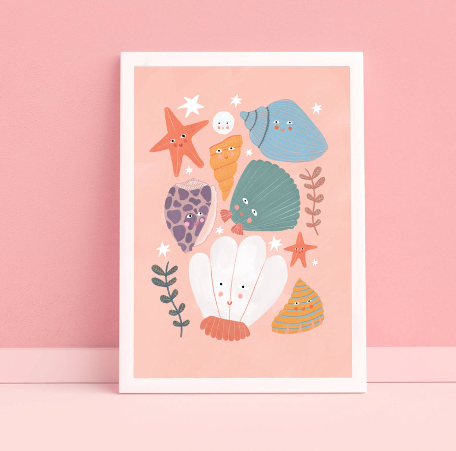 Happy Shell Print, Children’s Room, Bright and Colourful,