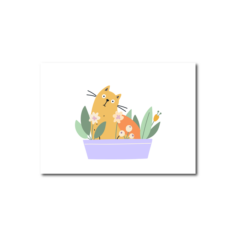 Postcard Cat in planter