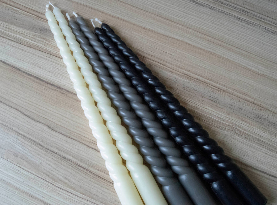Pair of Twisted Taper Beeswax Candle - Ivory, Gray or Black