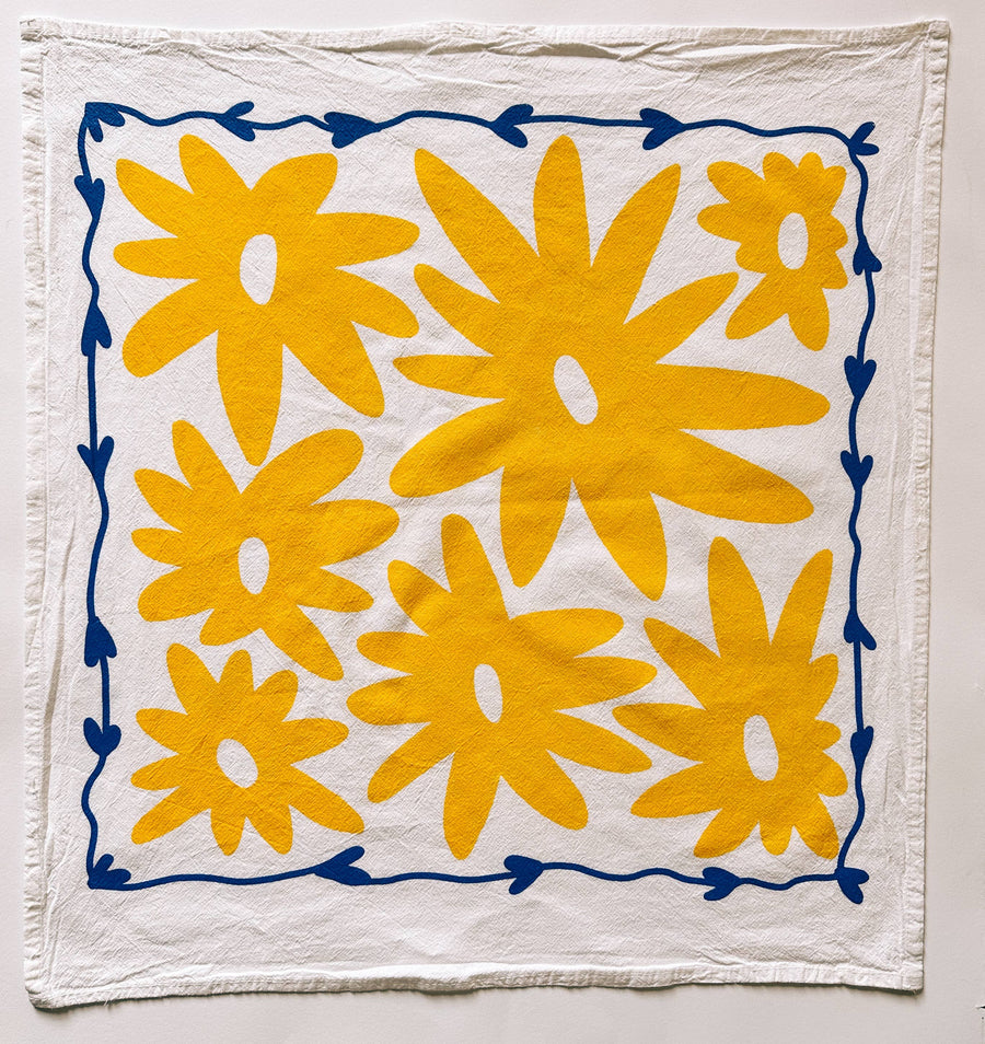 Floral Splat on White Tea Towel - 100% Cotton