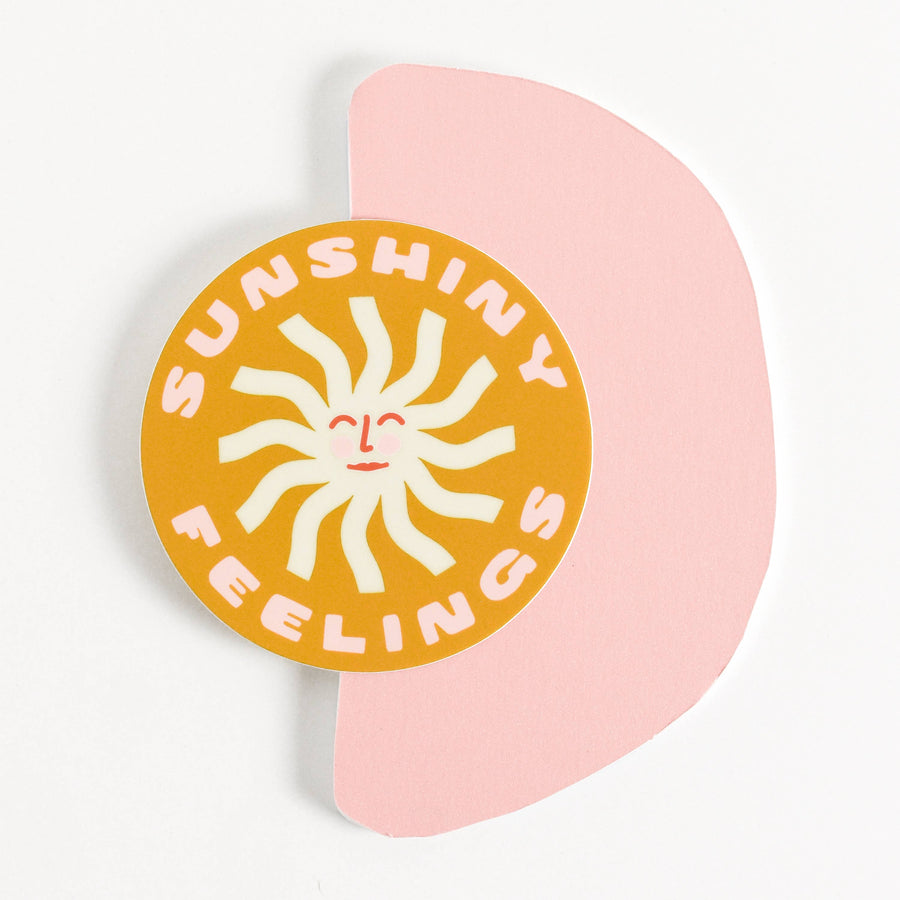 Sunshiny Feelings Circle Vinyl Sticker - yellow