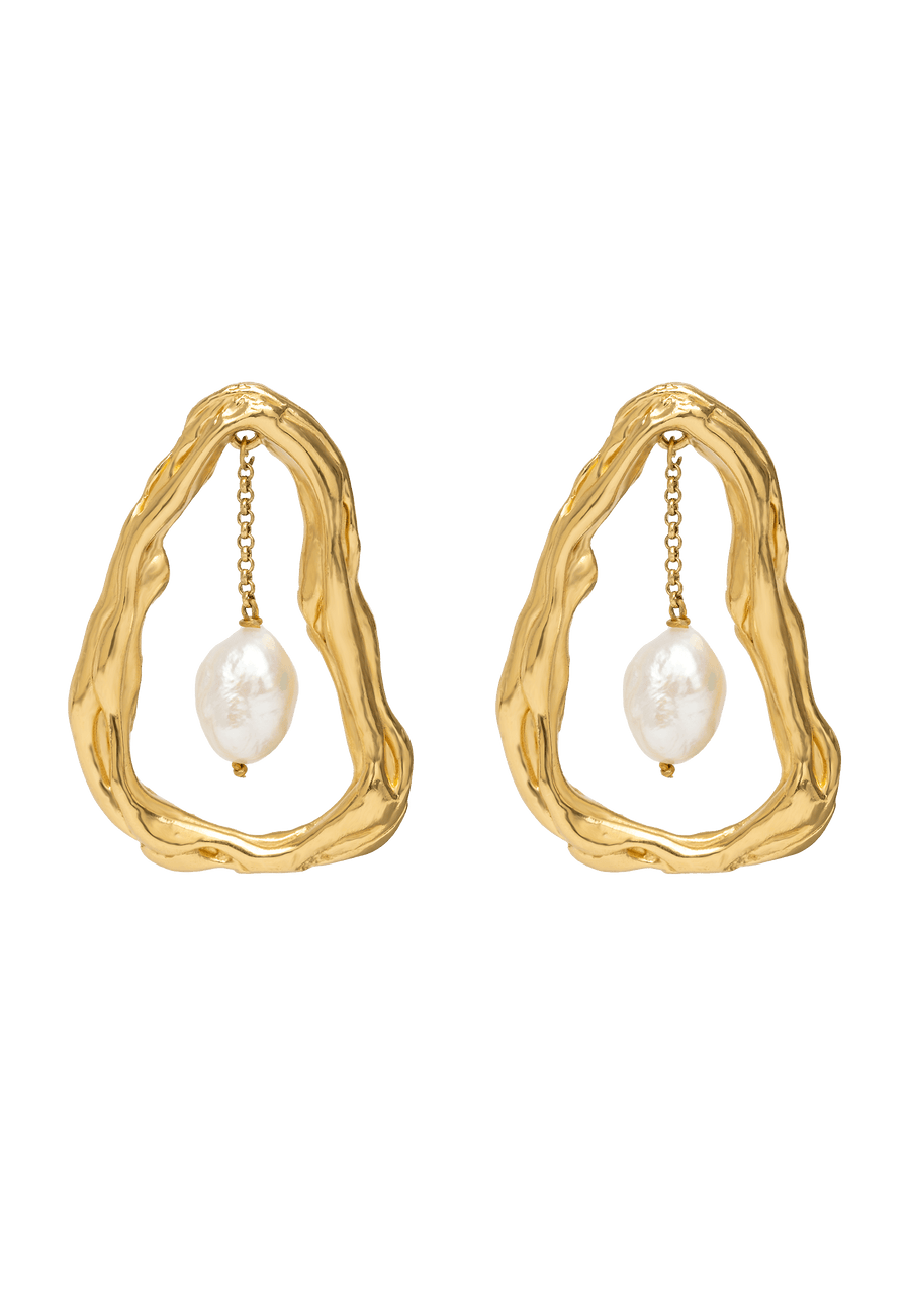 Organic drop earrings with pearl