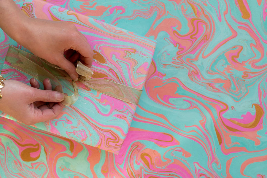 Hand Marbled Gift Wrap Sheets - Kaleidoscope