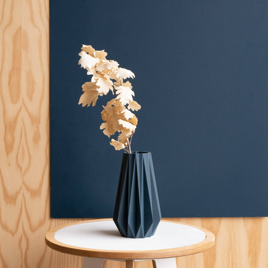 Blue 3D Printed Origami Vase