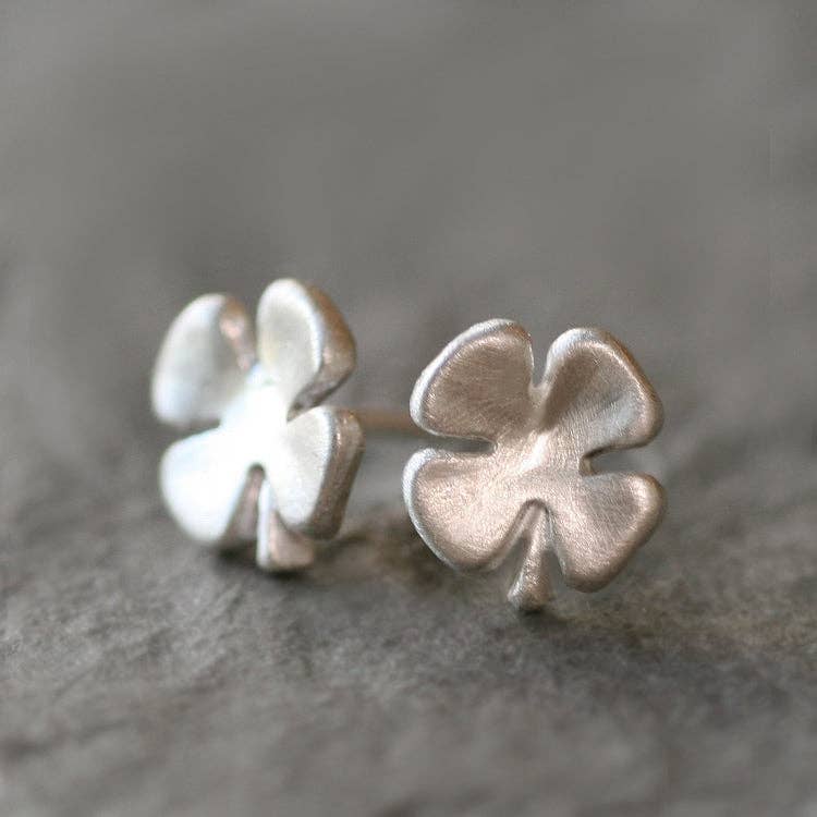 Small Four Leaf Clover Stud Earrings in Sterling Silver