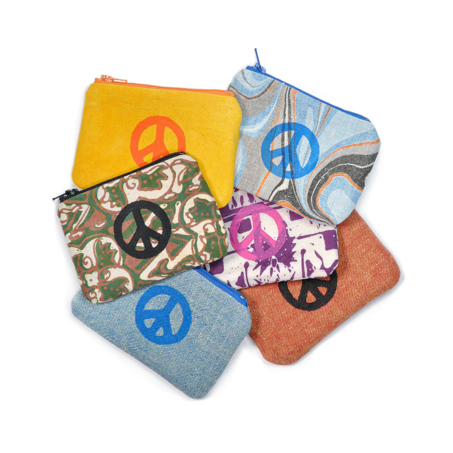 Upcycled Blockprint Peace Sign Coin Purse