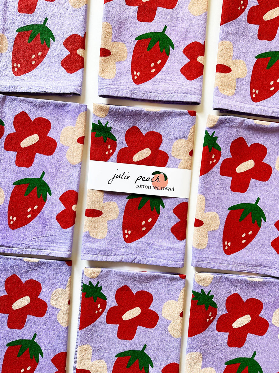 Berry Shroom on Purple Tea Towel - 100% Cotton