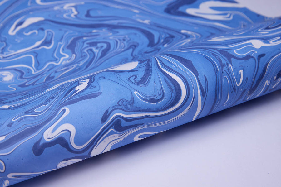 Hand Marbled Gift Wrap Sheets - Blue Lagoon