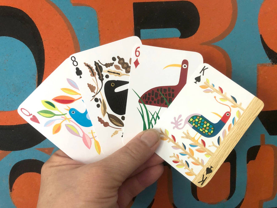 Playing Card Deck with 54 hand cut bird collages